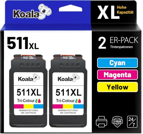 Koala 511XL Compatible con los Cartuchos Canon 510 511 PG 510XL CL 511XL Recambio para Canon MP280 Canon Pixma iP2702 MP230 MP240 MP250 MX320 MX410 (2 Colores)