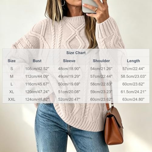 Sweaters for Women Cable Knit Crew Neck Pullover Oversized Loose Fall Tops - image 5