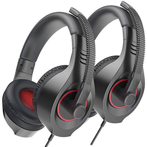 SENICC 2 Pack Gaming Headset with Microphone for PS4 Xbox One, Over Ear 3.5mm PC Headphone with Lightweight Design Noise Cancelling Volume Control for Laptop, Mac, iPad, Tablet(RED)