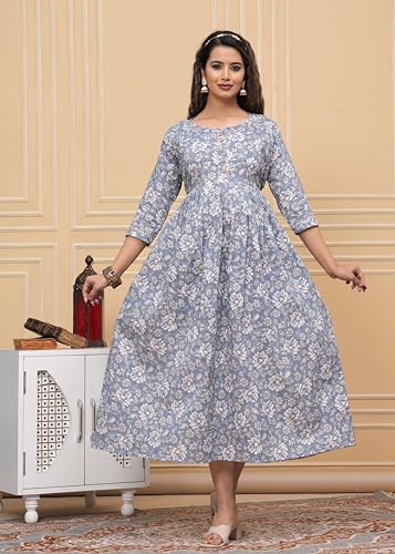 Image of JAIPURFAME Stylish Women's Pure Cotton All Over Printed Kurti Gown, Maternity Dress, and Feeding Dress - Comfortable and Elegant Maternity Wear for Women