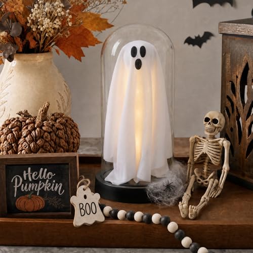 Image of Halloween Decor-Halloween Decorations Indoor-Light Up Ghost in Glass Cloche-Cute Ghost with Light for Home Kitchen Mantel Tabletop Party Decor and Holiday Decorations