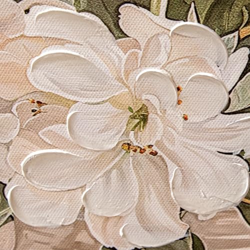 Tableaux sur toile avec cadre en bois fleurs blanches vertes lot de 2