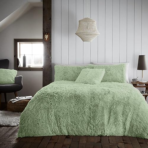 GC GAVENO CAVAILIA Super Soft Teddy Duvet Cover Single, Fluffy Fleece Bedding Sets, Snuggle Warm Bed Set including Pillowcase, Green
