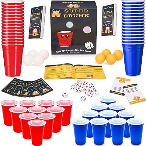 MarckersHome 10 Fun Drinking Game for Adult Games Night, Beer Pong Game Set, For Pre-Drinks, Hen Party, Student Night, Drinking Card Games Set with Rule Booklet Red Blue Beer Pong Cups Cover
