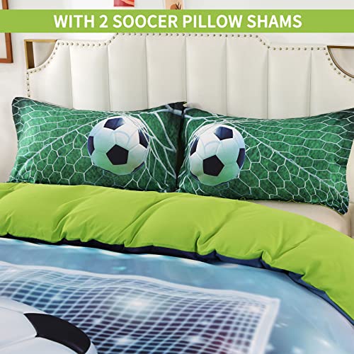 Enjohos Soccer Duvet Cover Queen 3D Football Soccer Bedding 3 Piece Microfiber Quilt Comforter Cover Set With 2 Pillow Covers（No Comforter No Fitted Sheet） #TOP3