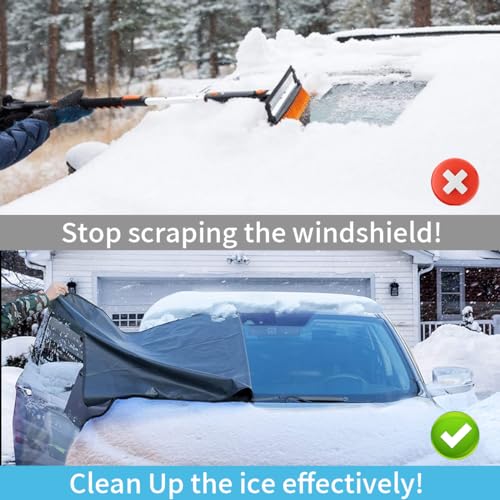 Image of JOYCOURT Windshield Cover for Ice & Snow, 600D Oxford Fabric Car Windshield Frost Cover with Side Mirror Cover, 56 inch x 44 inch Auto Winter Frost Hail Protector Accessories for Sedan Truck SUV Van Pickup