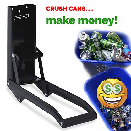 Heavy Duty Can Crusher - Designed to Recycle and Crush 12 oz and 16 oz Cans – Wall-Mounted, Crushes Soda, Beer, Pop Cans – Recycling Aluminum Cans is Great for the Environment - Andrew James (Black)