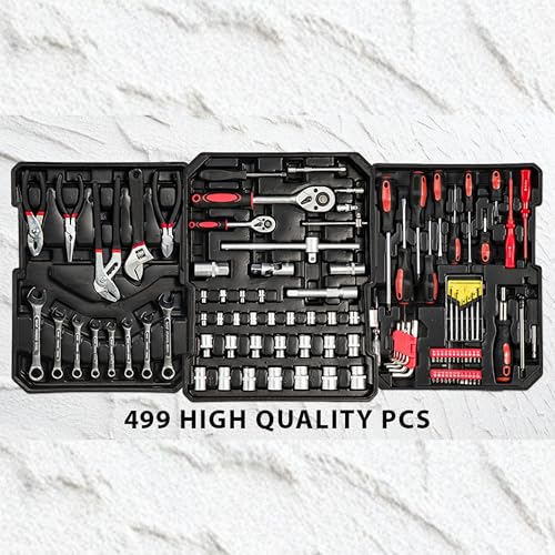 Pro Splash Portable Tool Kit, 499-Piece Kit, with Wheels. Essential DIY Tools Set, Home & Office Hand Tools, Mechanic Spanner Organiser, with Wheels Home Improvement Starter Kit + Free Glove - Image 2