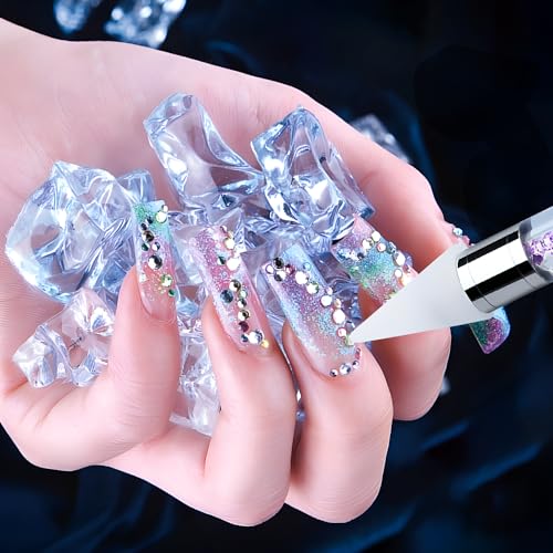 Vikerer Rhinestone Picker Tool, Dual-ended Rhinestones Applicator Nail Art Design Tool, 2 Pack Acrylic Handle Nail Pen with 4 Extra Wax Tips