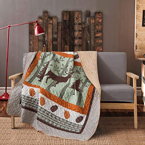 Soul & Lane Moose in The Wild Cabin Lodge Lap Quilt (50' x 60') | Country Bedding Quilted Throw Blanket