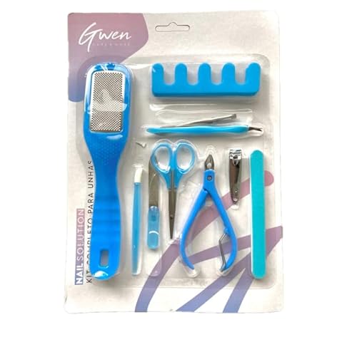 Kit Para Unhas Manicure Pedicure Alicate Tesoura Lixa 10pç (Azul)