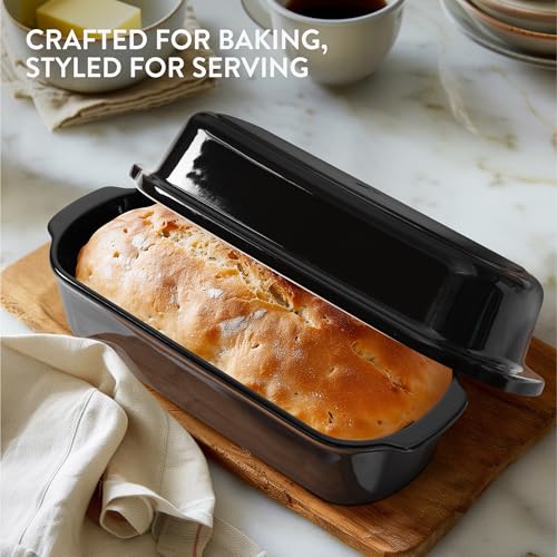 Navaris Loaf Tin with Lid - Ceramic Bakeware Bread Tins for Baking Homemade 2lb Loaves - Silicone or Stainless Steel Alternative Rectangle Breadmakers Oven Pan - 34x14cm(13.3x5.5) - Image 3