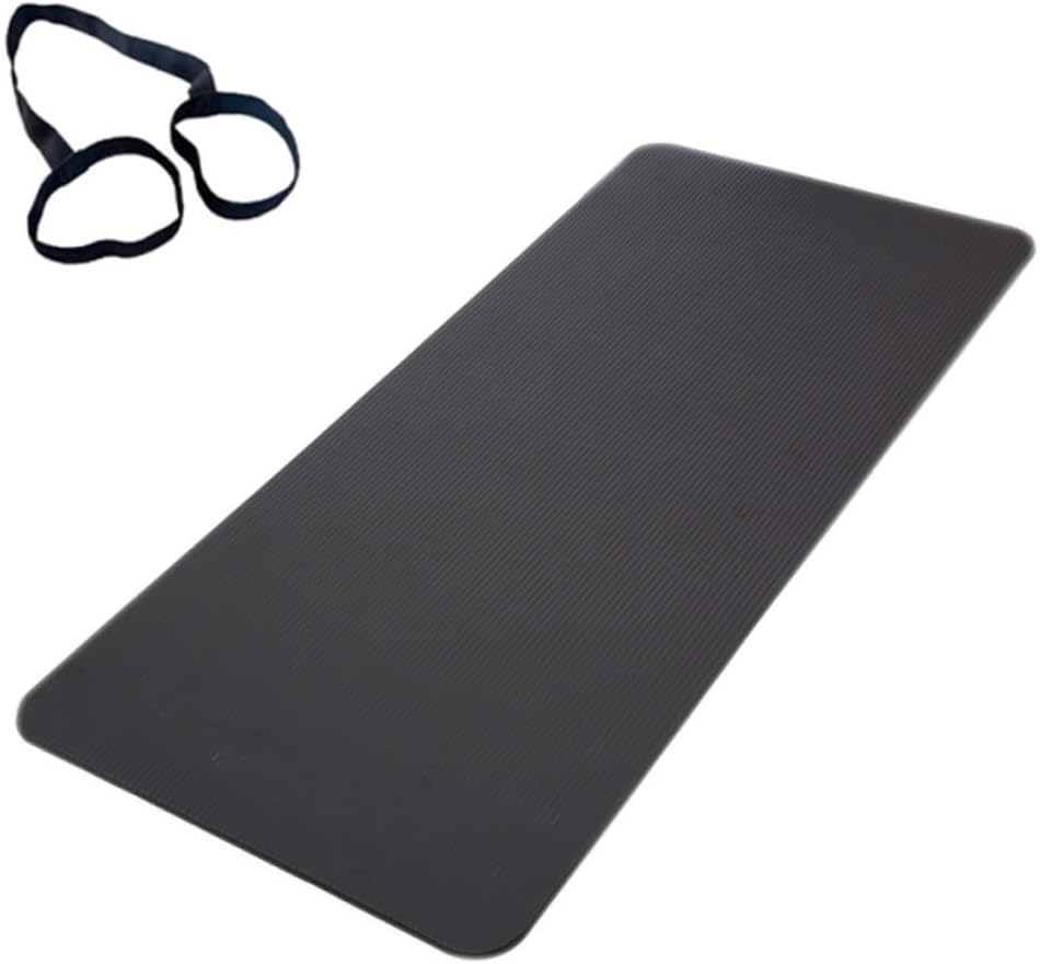 SUPVOX Extra Thick High Density Yoga Mat with Anti-tear Non-slip Surface and Carrying Strap for Women Home Exercise Fitness Black