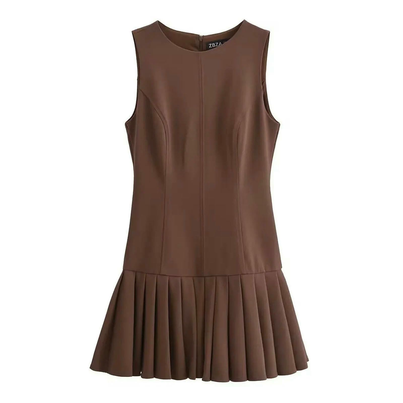 Vestito Donna Autunno Nuovo Abito A Pieghe per Donne Chic Abito Senza Maniche per Maniche Casual Mini Femminile Elegante Abito da Festa Corta-1-l