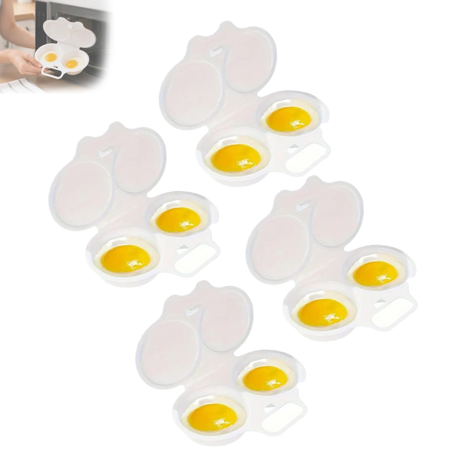 Microwave Egg Poacher With Lid & Handle, Dual Cavity Microwave Egg Poacher, Quick Oil-Free Cooking, No Oil Splash Proof Quick，4PCS-A