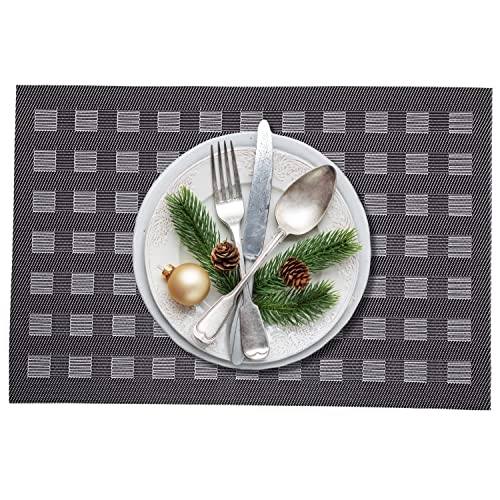 Image of YELONA Placemats for Dining Table - Heat Resistant, Non-Slip & Washable PVC Vinyl Table Mats - Set of 6, 45 x 30 cm (Brown & Beige)