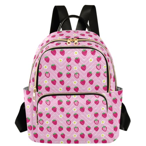 Mochila de fresa con poliéster cosido suave y diseño de flor dulce para el día a día moderno