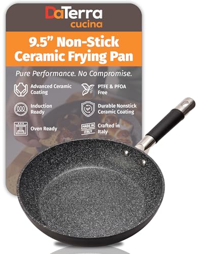 DaTerra Cucina - 9.5' Nonstick Ceramic Frying Pan - Made in Italy, Oven Safe and Compatible with Gas, Induction and Electric Stovetops - High Heat Resistant Nonstick Cookware, Dishwasher Safe