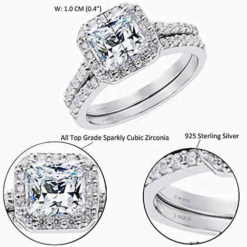 MABELLA Women’s 1.8 Ct Princess Cut 925 Sterling Silver Cubic Zirconia Wedding Engagement Ring Set Bridal Ring Band2