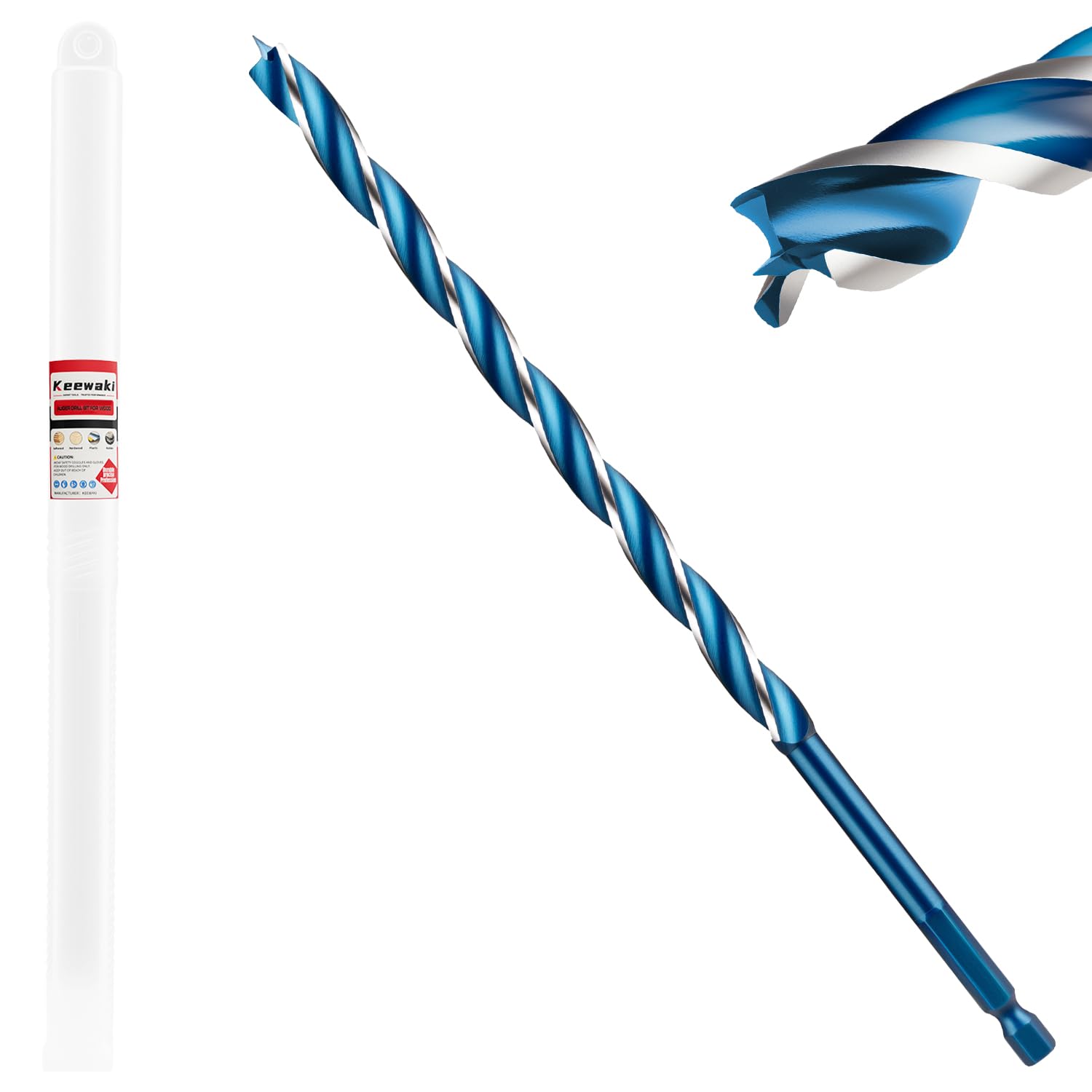 1-1/8" x 24" Wood Auger Drill Bit – 3-Flute Extra Long Auger Drill Bit for Wood, High Carbon Steel 3/8" Shank with Protective Storage Tube