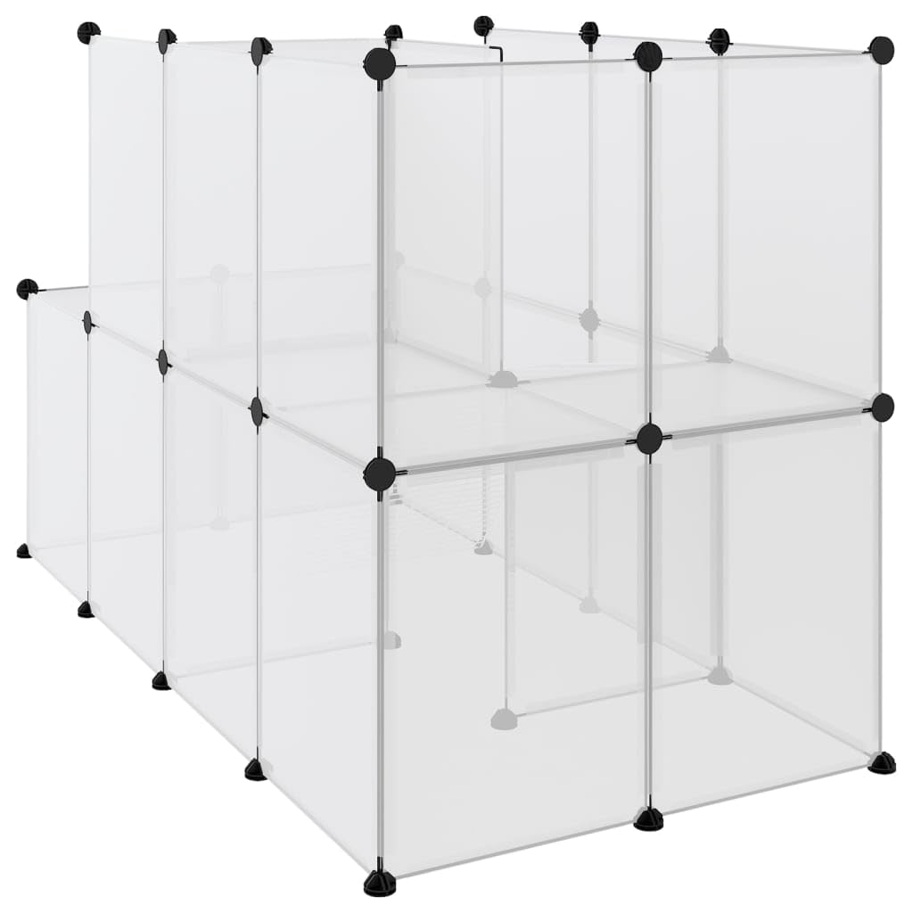 Kleintierkäfig mit Leiter, Kleintiergehege, Katzenlaufstall, 2-Stöckige Haustierkäfig für Katzen, Hasen, Chinchillas, Transparent 142x74x93 cm PP und Stahl