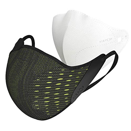 Get Cheap Price Airpop Active Reusable Face Mask, 5-Layer Filter Face Coverings for Sports, Contoured Fit, Folding Adjustable Face Mask, Adult Face Masks for Pollutant Protection, Black/Yellow