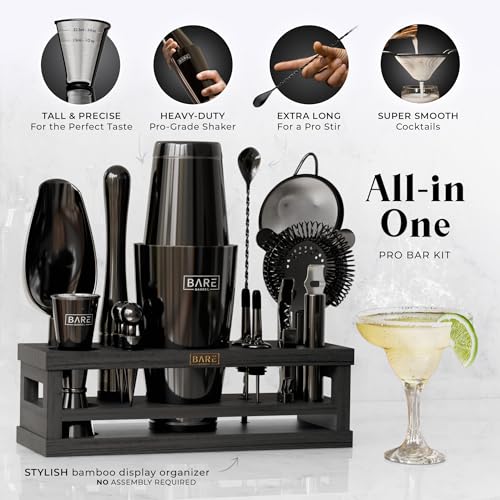 BARE BARREL® Mixology Bartender Kit Bar Set | 16-Piece Cocktail Shaker Set | Martini Barware Mixing Tools for Home Bartending | Incl. 35 Recipe Cards | Gift Set (28oz Boston Shaker, Jet Black/Black) - Image 3