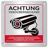 Ithyes Achtung Videoüberwachung Schild – Aluminium 15 x 15 cm, DSGVO/Datenschutz Hinweis, wetterfest UV-beständig, selbstklebend & mit Bohrlöchern, Warnschild für Privatgrundstück außen