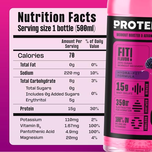 Image of Protein2o Hydration Drink - 2-in-1 Liquid Clear Whey Protein Isolate and Electrolyte Drink - 15g Protein,Vitamins B5,B6 - Post-Workout Recovery - 16.9 Fl Oz - Dragon fruit Blackberry,(Pack of 24)