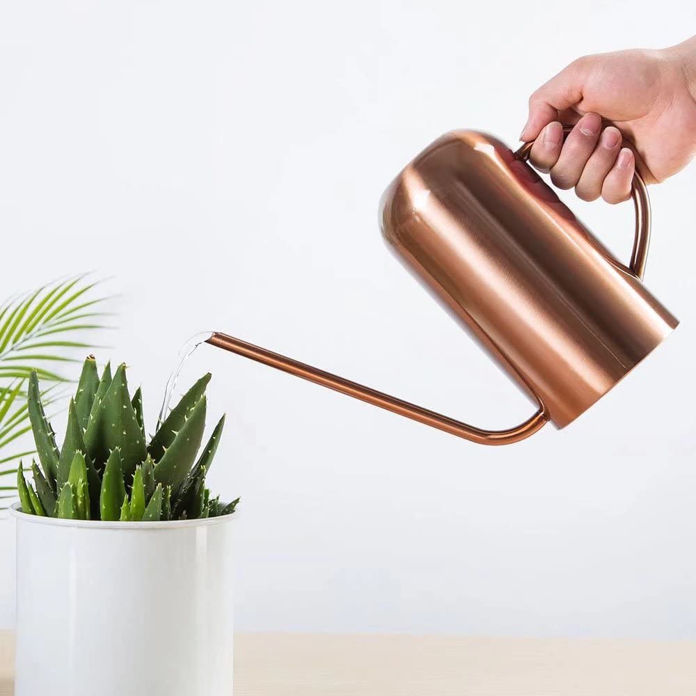 LTSUMI Konewka do podlewania wewnątrz, metalowa, ze stali nierdzewnej, z długą wylewką, do roślin domowych, bonsai, na zewnątrz, ogród, kwiat, miedź