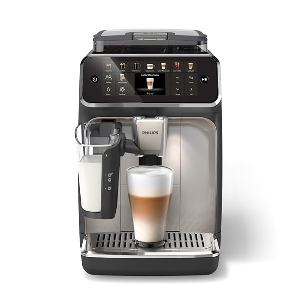 PHILIPS 5500 Series Fully Automatic Espresso Machine - LatteGo Milk System, Integrated Grinder, 20 Hot & Iced Coffee Pre-Sets, Quick Start, SilentBrew, 15-Bar Pressure, Black Chrome (EP5544/94)
