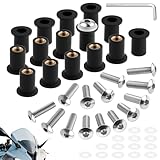 TXXATX 15 Stück Motorrad Windschild Befestigung Schrauben M5x16 mm Verkleidungsschrauben Motorrad Silber Windschild Schrauben M5 mit Schlüssel für Befestigung und Unterstützung Windschutzscheibe