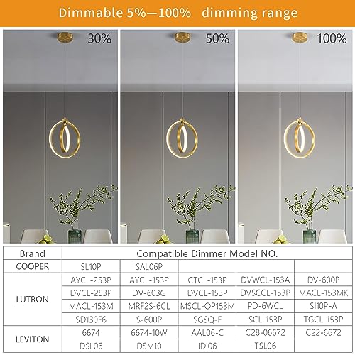 Image of Modern LED Chandelier Gold Ring Pendant Light Fixtures 4000K Dimmable Height Adjustable Pendant Lighting for Dining Room Kitchen Island Bedroom Living Room Foyer(1-Pack)