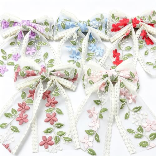 Set de 5 Lazos de Encaje con Flores Bordadas - Broches y Pinzas con Cintas Largas para Mujer miniatura 1