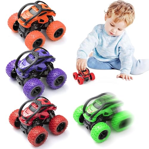 Image of Kidology Mini Monster Trucks Toy for Kids Age 3+ Years- Friction-Powered Racing Cars, Pull Back 360 Rotating Off-Road Vehicles, Inertia Trucks for Kids, Gift for Boys | Set of 4