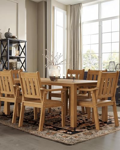 Image of YEFU Patio Dining Chairs Set of 6: All Weather Outdoor Dining Chairs with Wide Curved Seat and Backrest - Outdoor Furniture Plastic for Outside Backyard /Garden /Porch /Deck 350lbs Capacity Teak