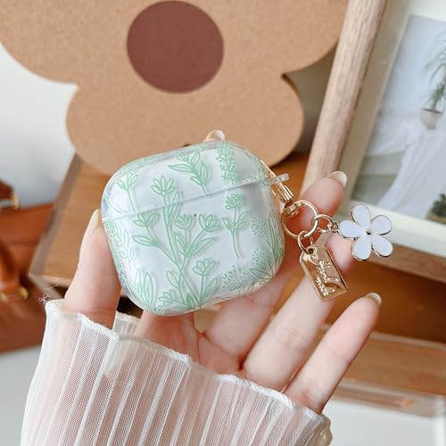Image of MINSCOSE for AirPods 4 Clear Case,Cute Flower Floral Aesthetic Design with Floral Keychain, Soft TPU Protective Shockproof Case for Women Girl for Airpods 4-Green