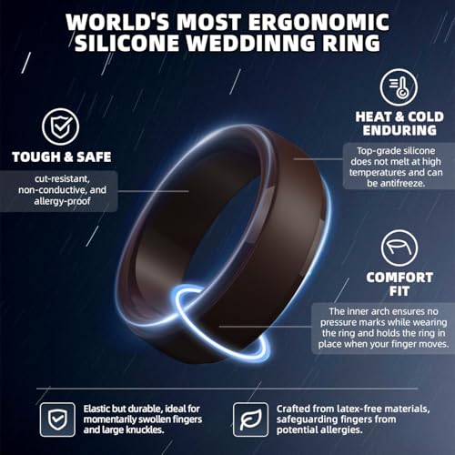 Image of Egnaro Men's Silicone Wedding Rings: Classic Black Step Edge Rubber band 10mm Wide 2.5mm Thick- Hypoallergenic for Gym /Outdoor /Gift(1 /4 /7 Variety Pack with Half Size)
