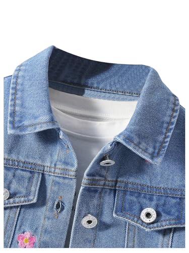 Verdusa Girl's Floral Embroidery Jean Jacket Button Up Long Sleeve Denim Jackets3