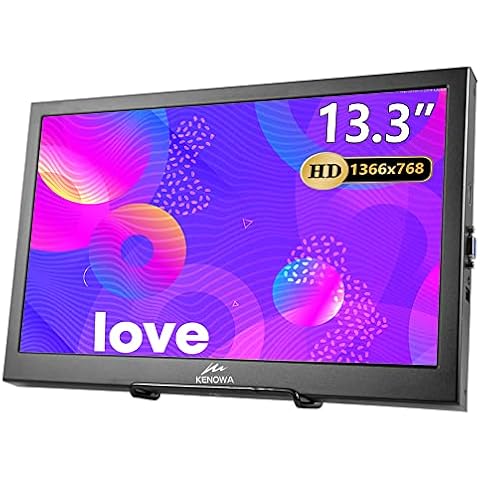 Portable Monitor, Kenowa 13.3 inch External Monitor with HDMI VGA External Second Screen Laptop Monitor for Windows 7/10/11 PC Computer Camera Raspberry pi CCTV PS3 PS4 XBOX FHD Resolution 1366x768 Cover
