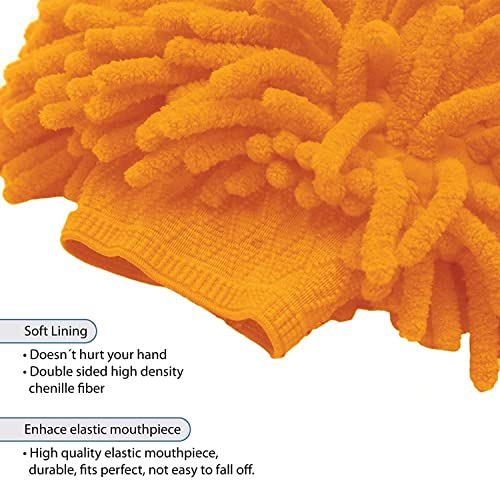 Image of OAN Car Wash Mitt - Scratch-Free Waterproof Chenille Microfiber Washing Mitts, Cleaning Gloves for Dirt & Bugs - Premium Sponge Cloths for Cars, Bikes, Office, and Home - 2 Pack (Orange)