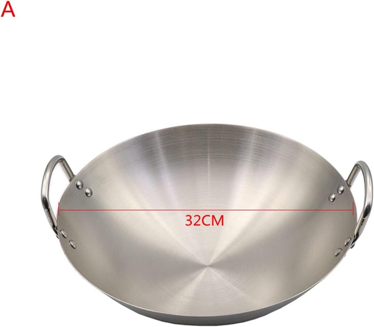 Stainless Steel Double Ear Chef Fry Wok Gas Cooker Traditional Handmade Pot Non Coating Woks (Color : A 32CM) (D 38CM)