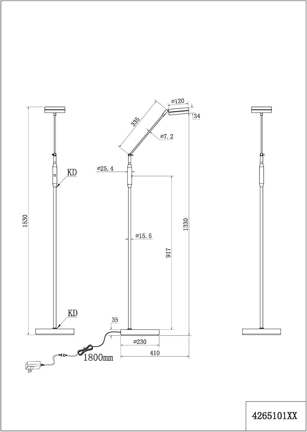 Trio Leuchten TRIO, Staande lamp, Franklin incl. 1 x LED, SMD, 6,5 Watt, 2700+3200+4000K, 650 Lm. Metaal, Zwart, Lichaam: Metaal, Nikkel mat L:23,0cm, H:133,0cm, D: 41,0cm photo 3