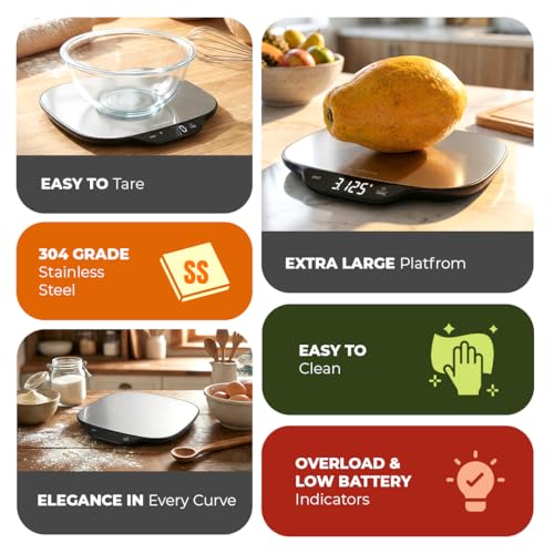 Image of HealthSense Weighing Machine for Food | Digital kitchen weight scale with 15 kg Capacity, Stainless Steel Platform, 1 g Accuracy, Large LED Display, Touch Control, Auto-Off, 1 Year Warranty KS90