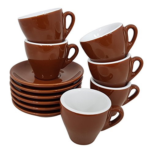 Espresso Tassen einfarbig braun, 6 Stück mit Unterteller Classic Made in Italy Cover