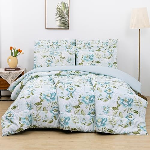 lasoftan Floral Printed Queen Comforter Set with Sheets