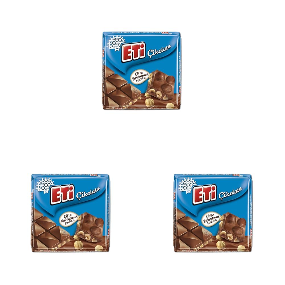 Eti Çikolata Çifte Kavrulmuş Fındıklı Sütlü Kare 60 g 3lü paket