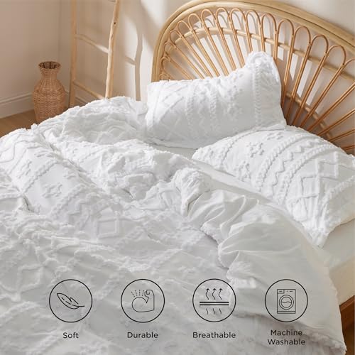Image of Bedsure Boho Duvet Cover Queen Size, Soft & Comfortable Elegant Design Boho Bedding for Decoration, Machine Washable Comforter Cover for All Seasons,Includes 1 Duvet Cover & 2 Pillow Shams,White