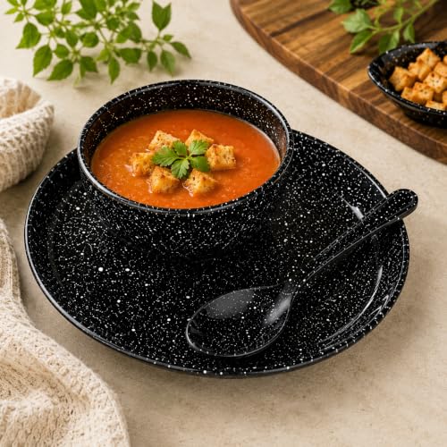 Image of Melvio By Malti Black Granite 6 Piece Tea Spoon | Melamine Dinnerware Set, Premium Dinner Set Crockery Plates Bowls Tableware for Home Dining Kitchen