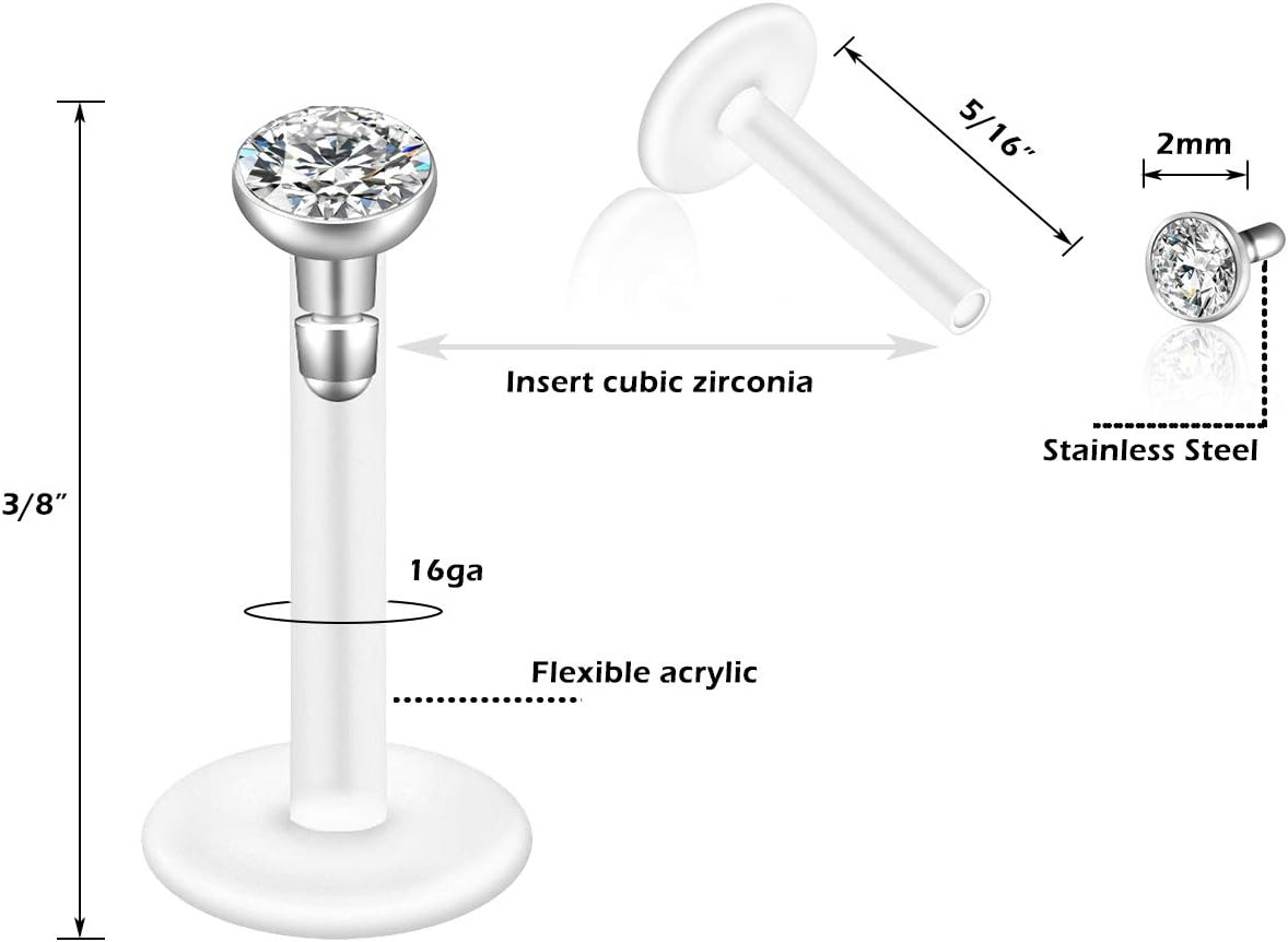 Jovivi 10-40pcs 16G 2/3/4/5mm Czech Crystal Clear Flexible Bioflex Acrylic Bar Labret Monroe Studs Lip Rings Helix Stud Earrings Ear Nose Piercing Body Jewelry - Image 5